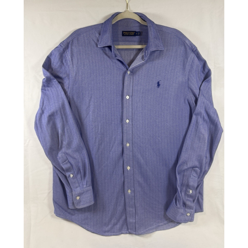 Polo Golf Ralph Lauren Men's Blue White Chevron Shirt Large Old Money